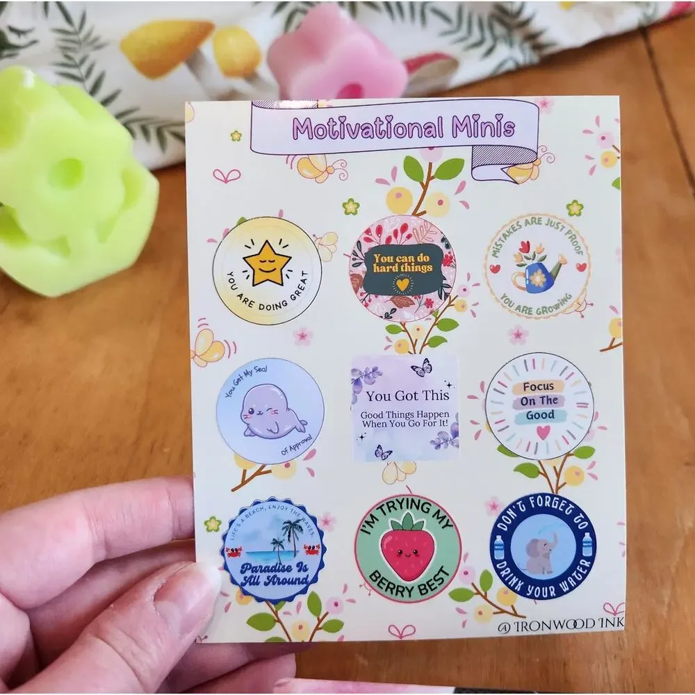 Motivational Minis Sticker Sheet Positive Message Garden Flowers Junk Journaling
